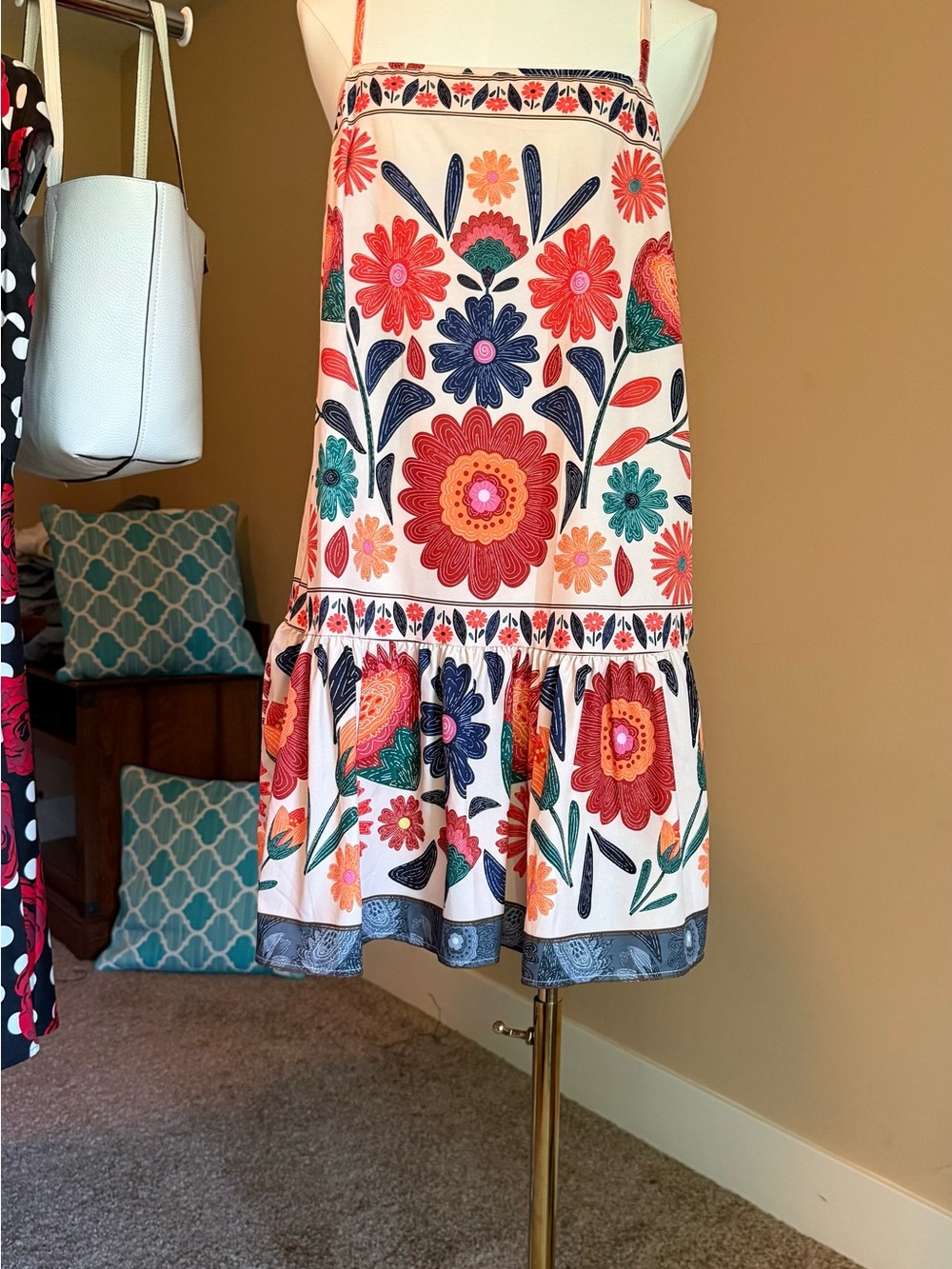 Floral Drop Waist Sundress- White with Multicolor Floral Print